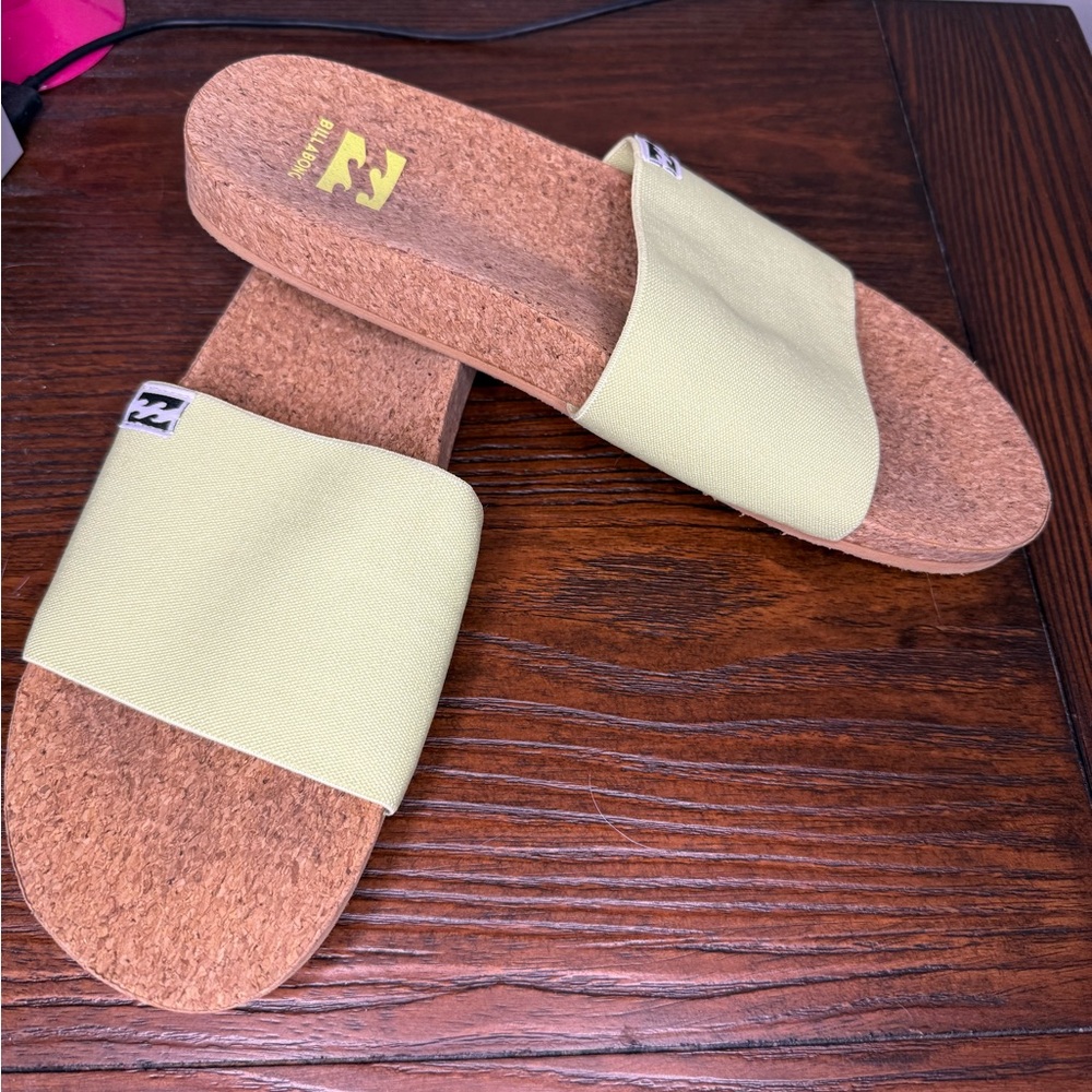 Billabong Green Slide Sandals with Cork Sole
